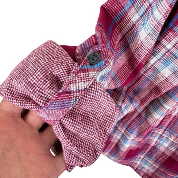 Boston Traders Pink Plaid Hooded Button Up Roll Tab Sleeve Flannel Shirt Size M - Picture 6 of 10